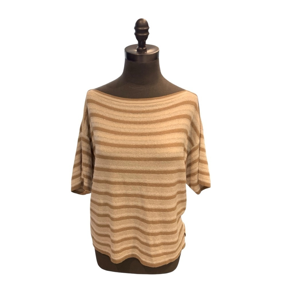 Ann Taylor Striped Boat Neck Short Sleeve Sweater Medium